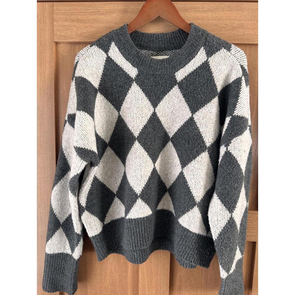 Abercrombie & Fitch Grey Wool Blend Argyle Diamond Check Sweater Women’s Medium - Picture 5 of 10